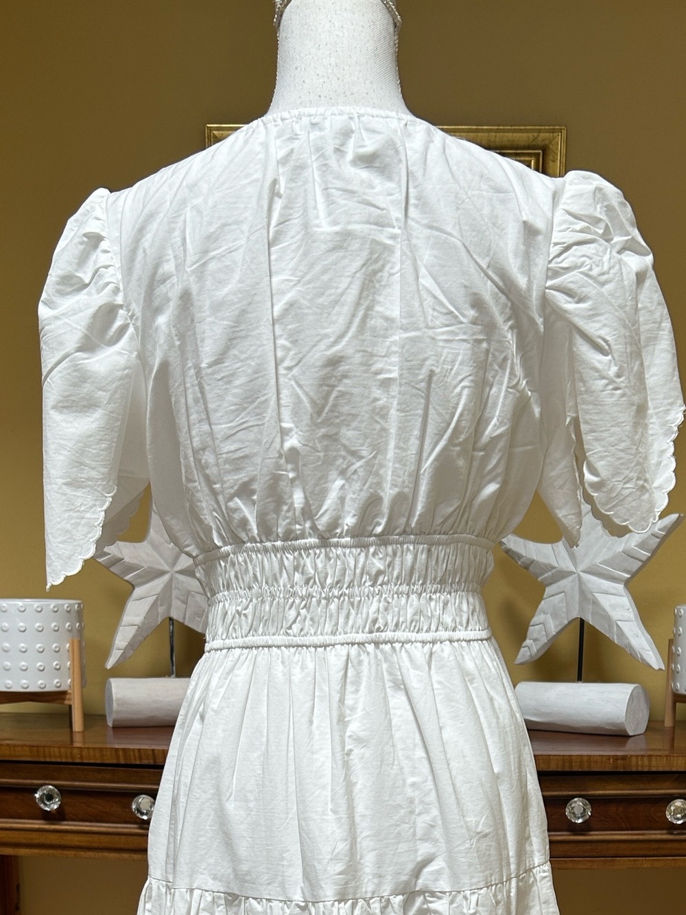 Moon River White Floral Embroidered Tiered Eyelet Puff Sleeve V Neck Maxi Dress - Picture 11 of 16